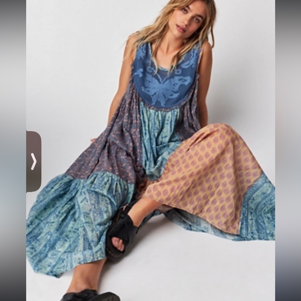 Free People Lost Palms Crafted Mixed Print Patchwork Maxi Dress